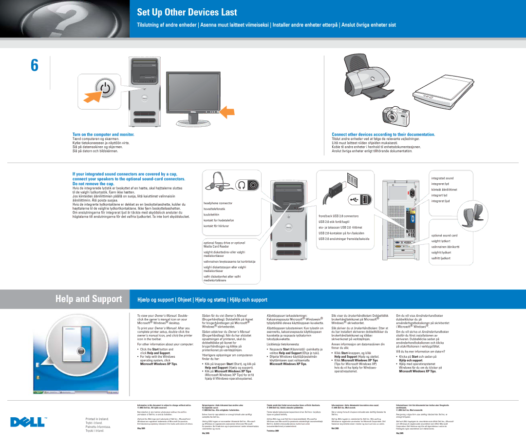 Dell 0T2148A00 manual Set Up Other Devices Last, Help and Support, Turn on the computer and monitor 