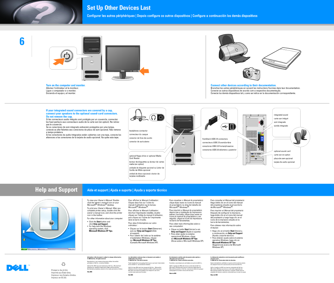 Dell 0T8147A00 manual Set Up Other Devices Last, Help and Support, Turn on the computer and monitor 