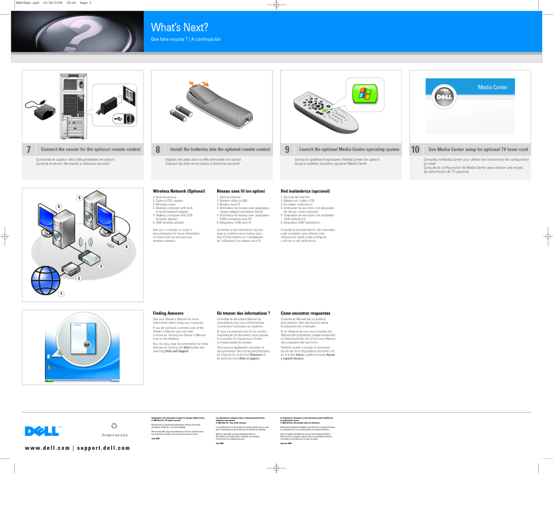 Dell 0XH630A01 manual See Media Center setup for optional TV tuner card, Launch the optional Media Center operating system 