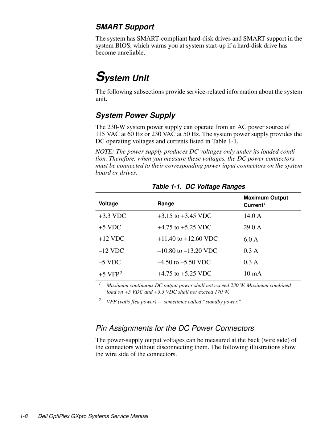 Dell 100-Mbps manual System Unit, Smart Support, System Power Supply, Pin Assignments for the DC Power Connectors 