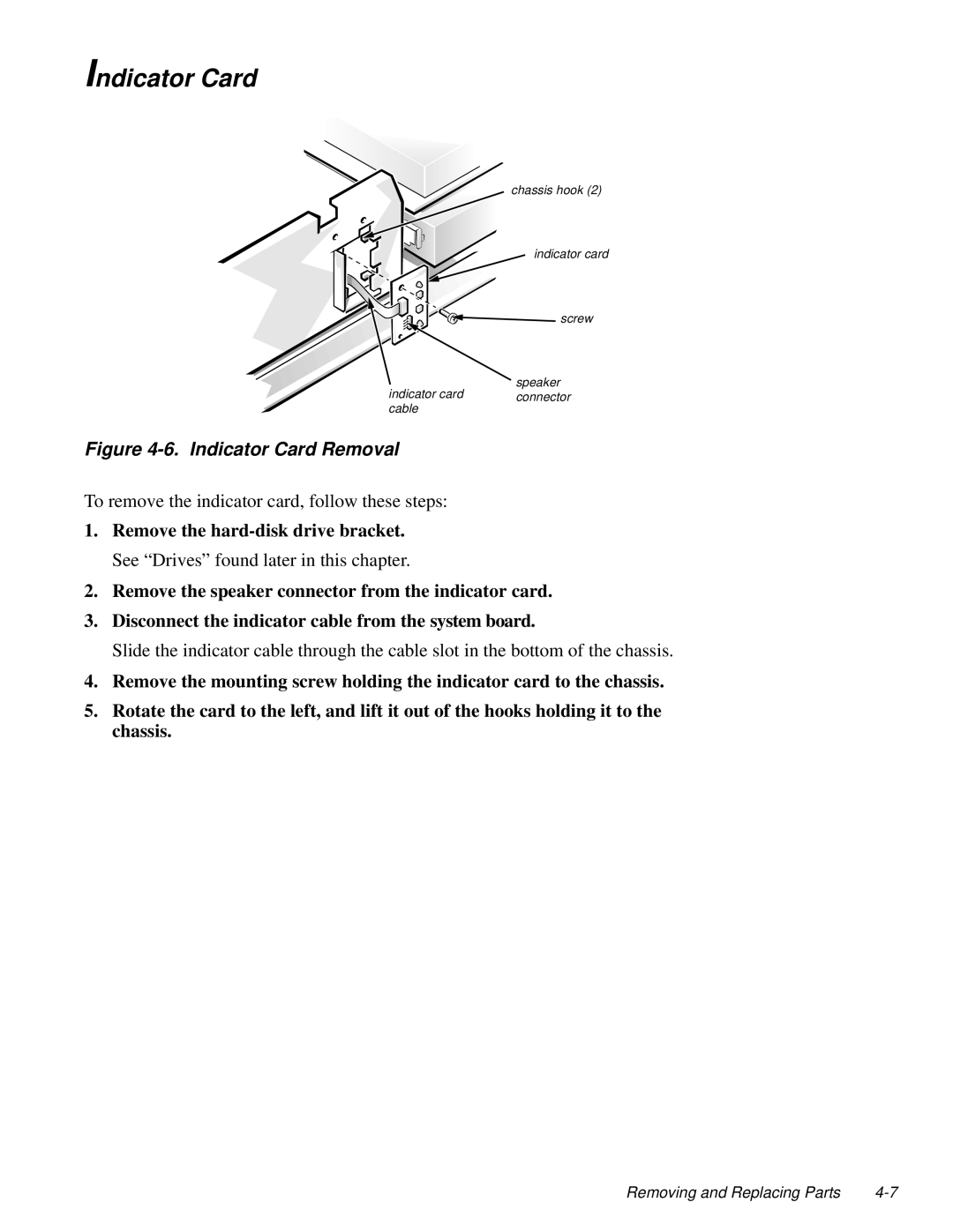 Dell 100-Mbps manual Indicator Card Removal 