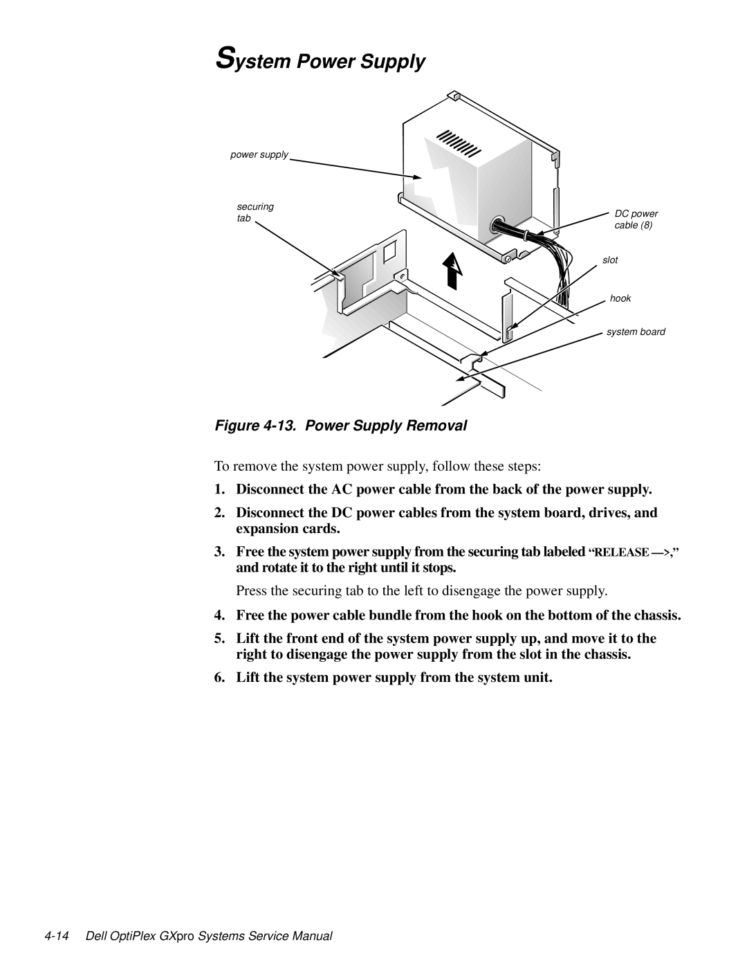 Dell 100-Mbps manual System Power Supply, Power Supply Removal 