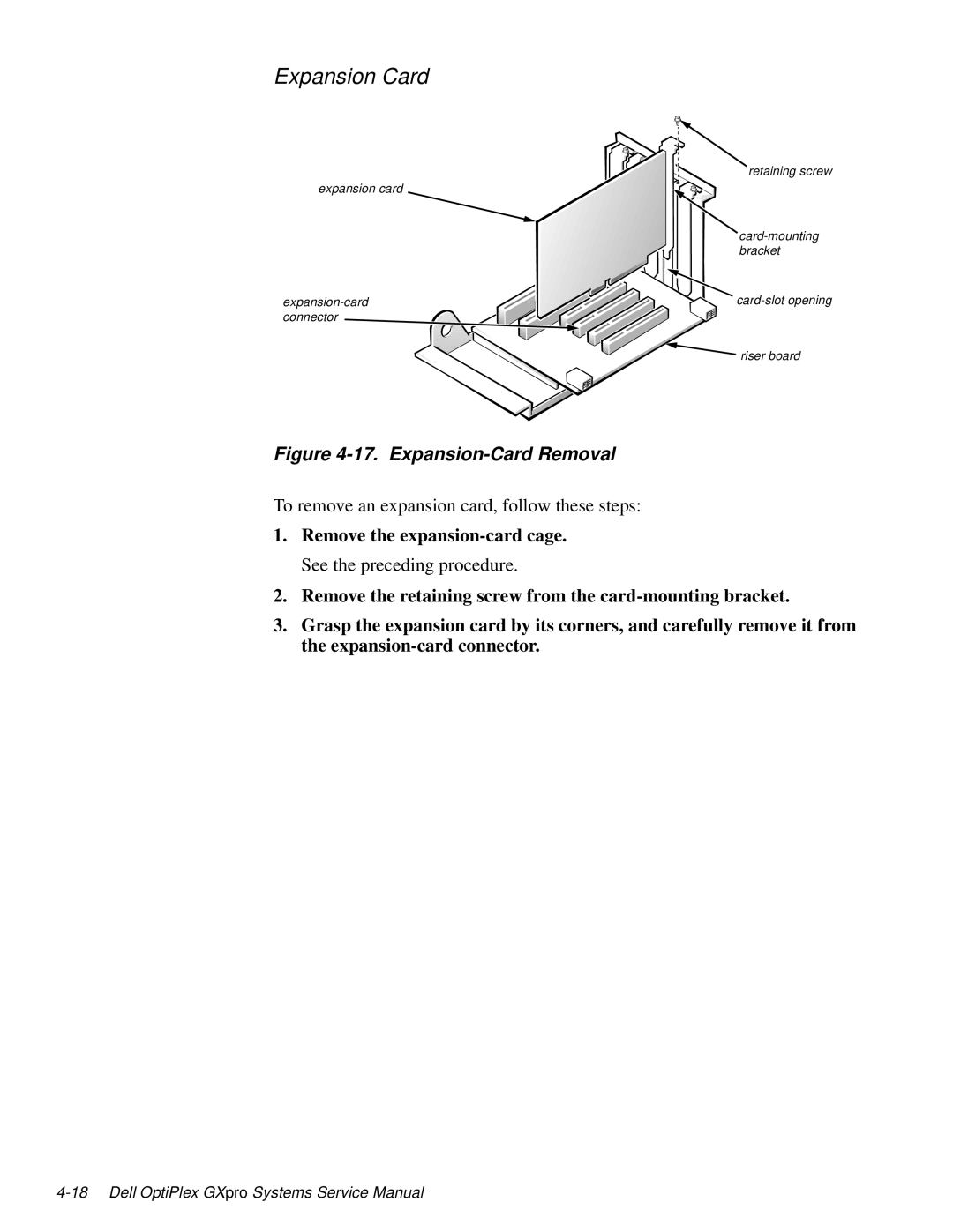 Dell 100-Mbps manual Expansion Card, Expansion-Card Removal 