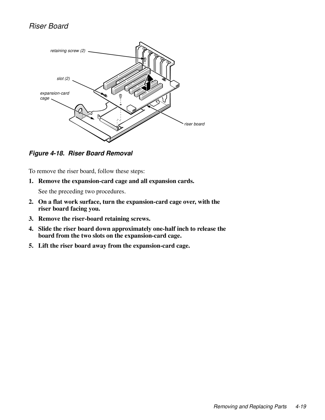 Dell 100-Mbps manual Riser Board Removal 