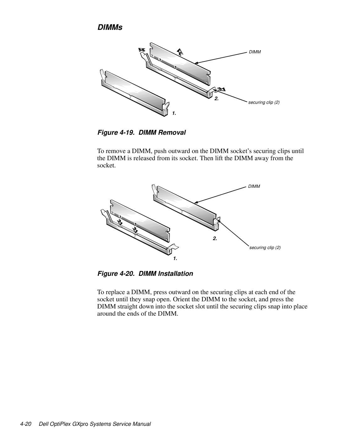 Dell 100-Mbps manual DIMMs, Dimm Removal 