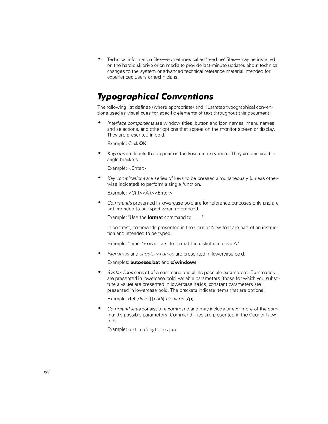 Dell 100 technical specifications Example del drive path filename /p, Example del c\myfile.doc 