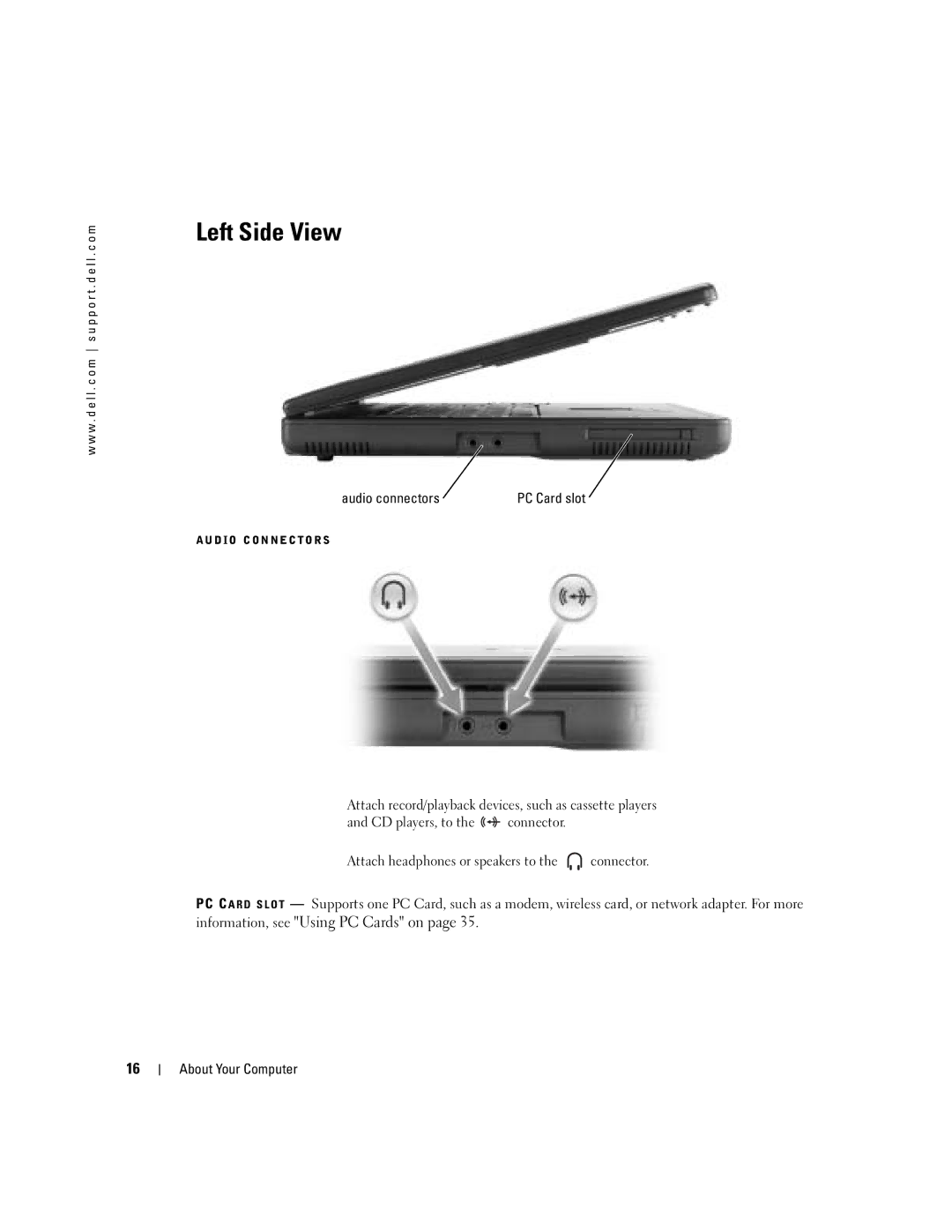 Dell 1000 owner manual Left Side View, Audio connectors 