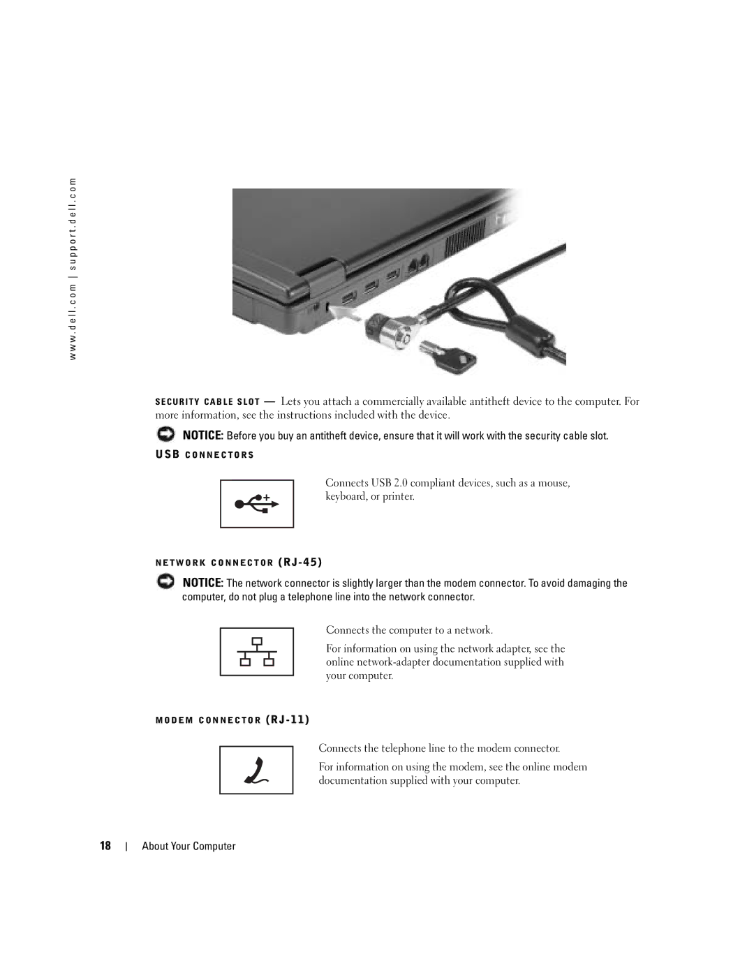 Dell 1000 owner manual USB Connectors 