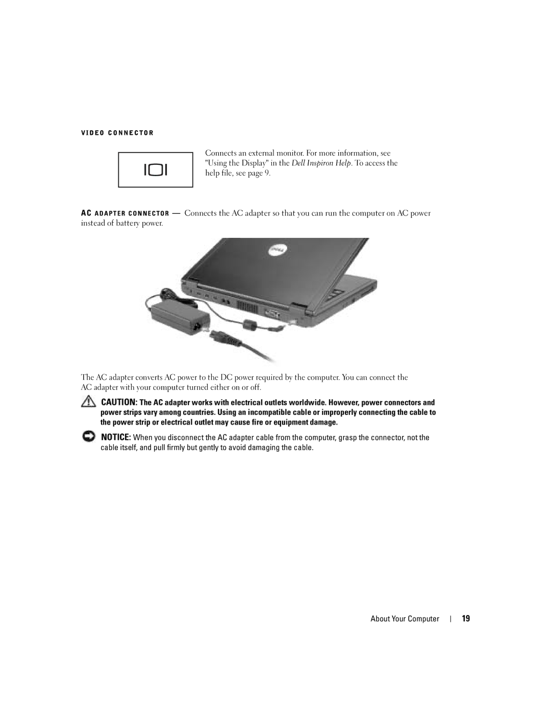 Dell 1000 owner manual Video Connector 