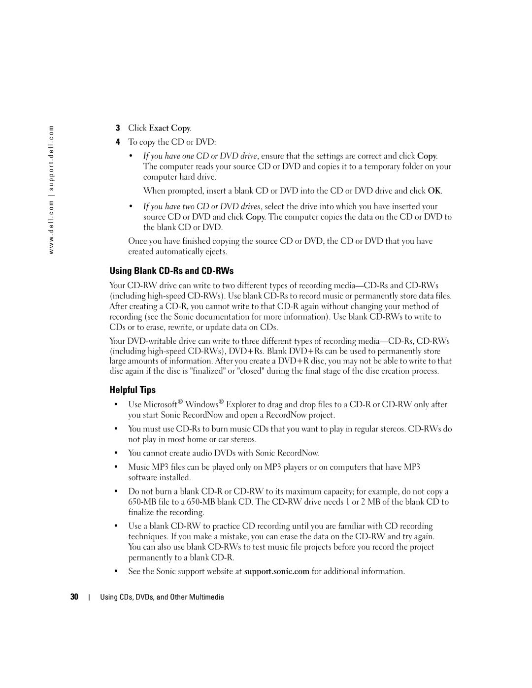 Dell 1000 owner manual Using Blank CD-Rs and CD-RWs, Helpful Tips 