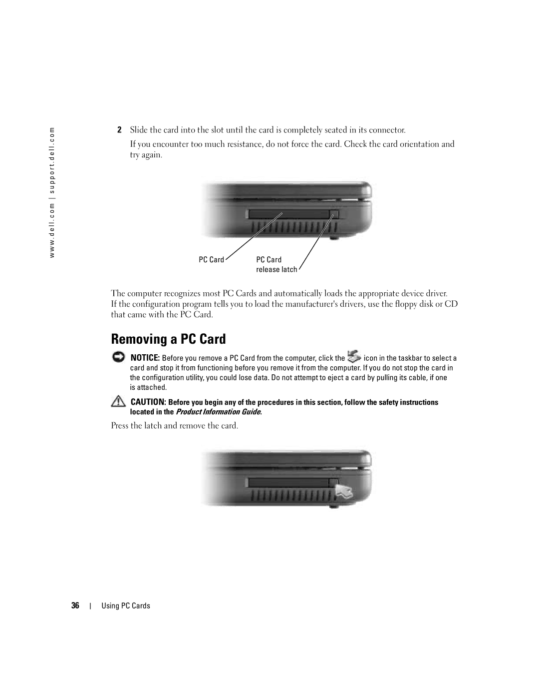 Dell 1000 owner manual Removing a PC Card 