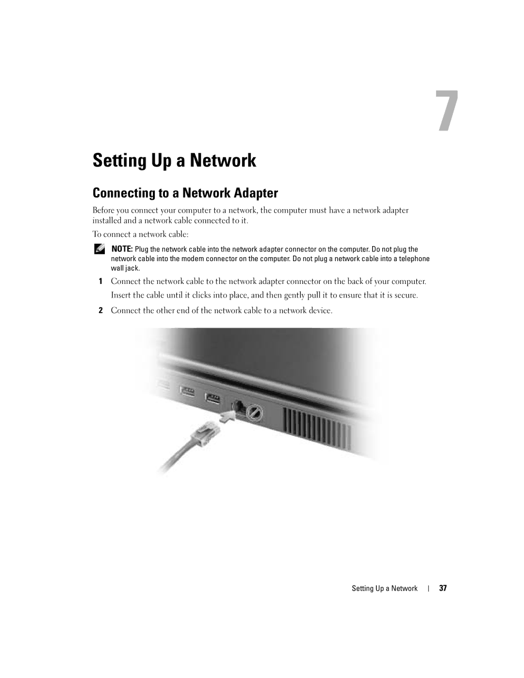 Dell 1000 owner manual Setting Up a Network, Connecting to a Network Adapter 