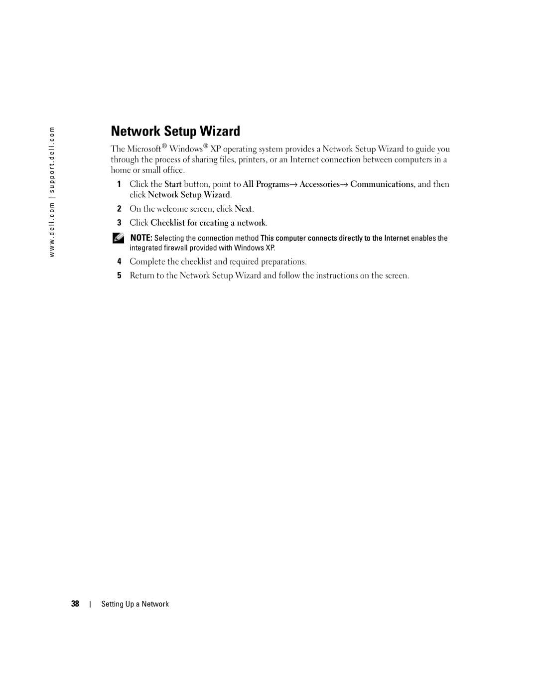 Dell 1000 owner manual Network Setup Wizard 