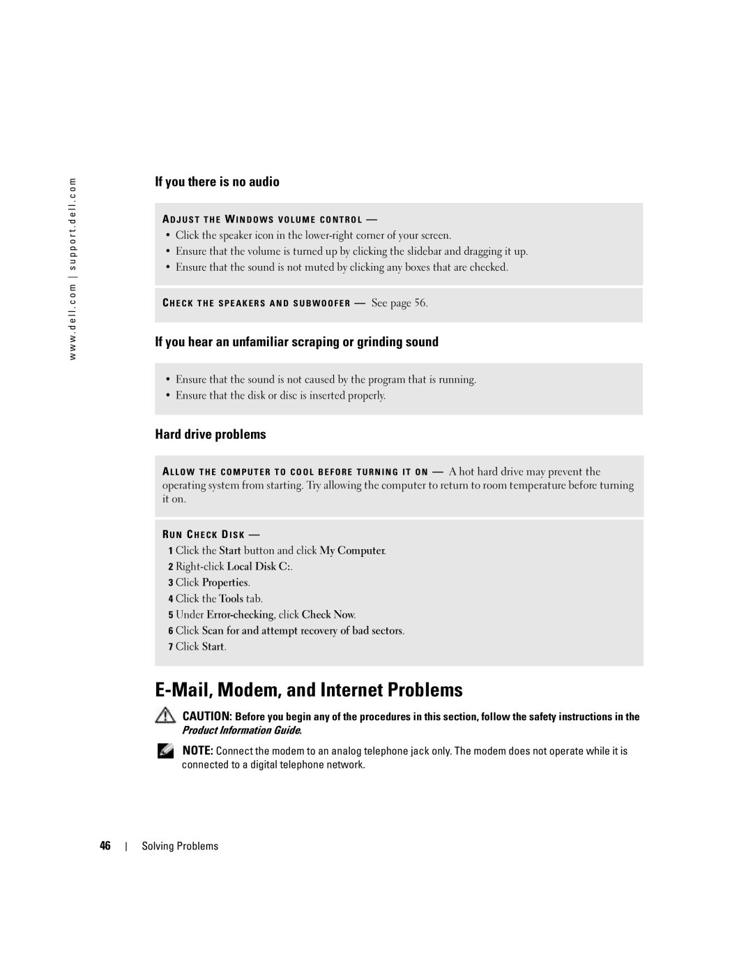 Dell 1000 owner manual Mail, Modem, and Internet Problems, If you there is no audio 