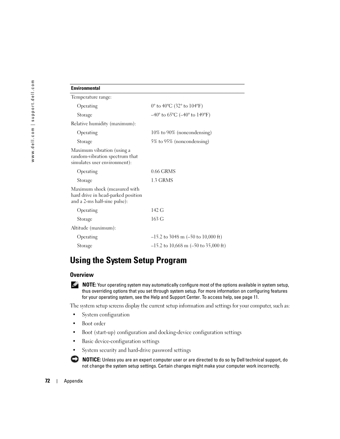 Dell 1000 owner manual Using the System Setup Program, Overview, Environmental 