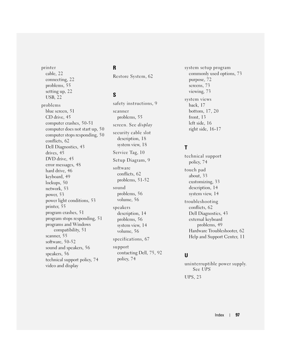 Dell 1000 owner manual Index 