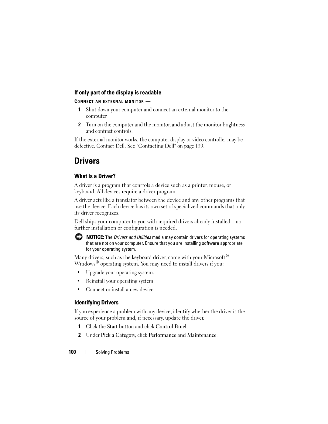 Dell 1000 owner manual If only part of the display is readable, What Is a Driver?, Identifying Drivers 