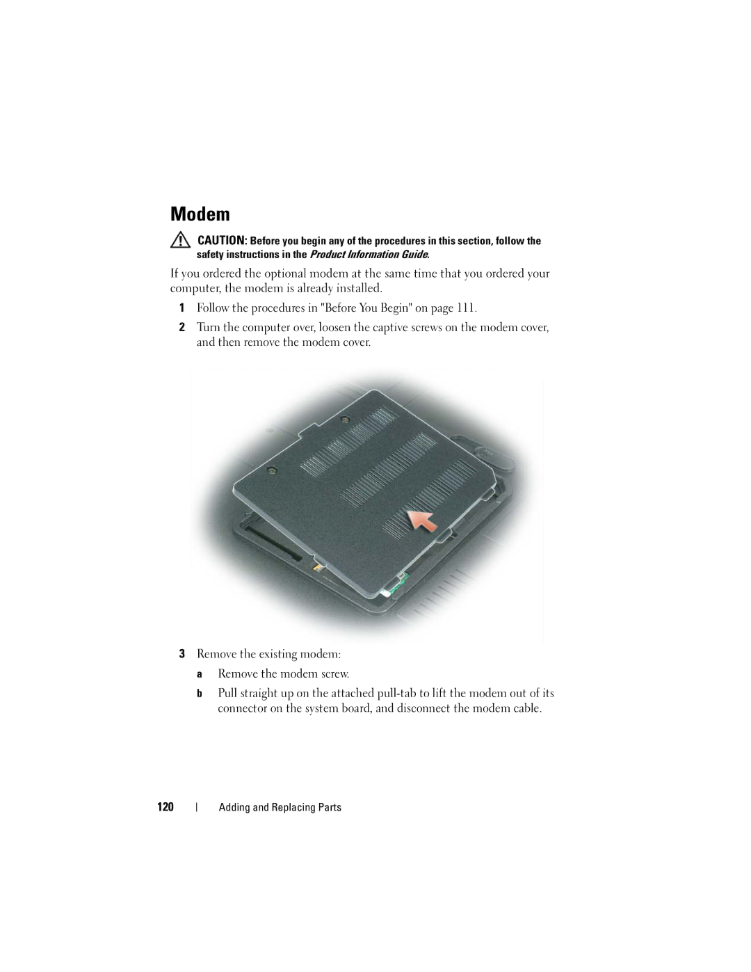 Dell 1000 owner manual Modem, 120 