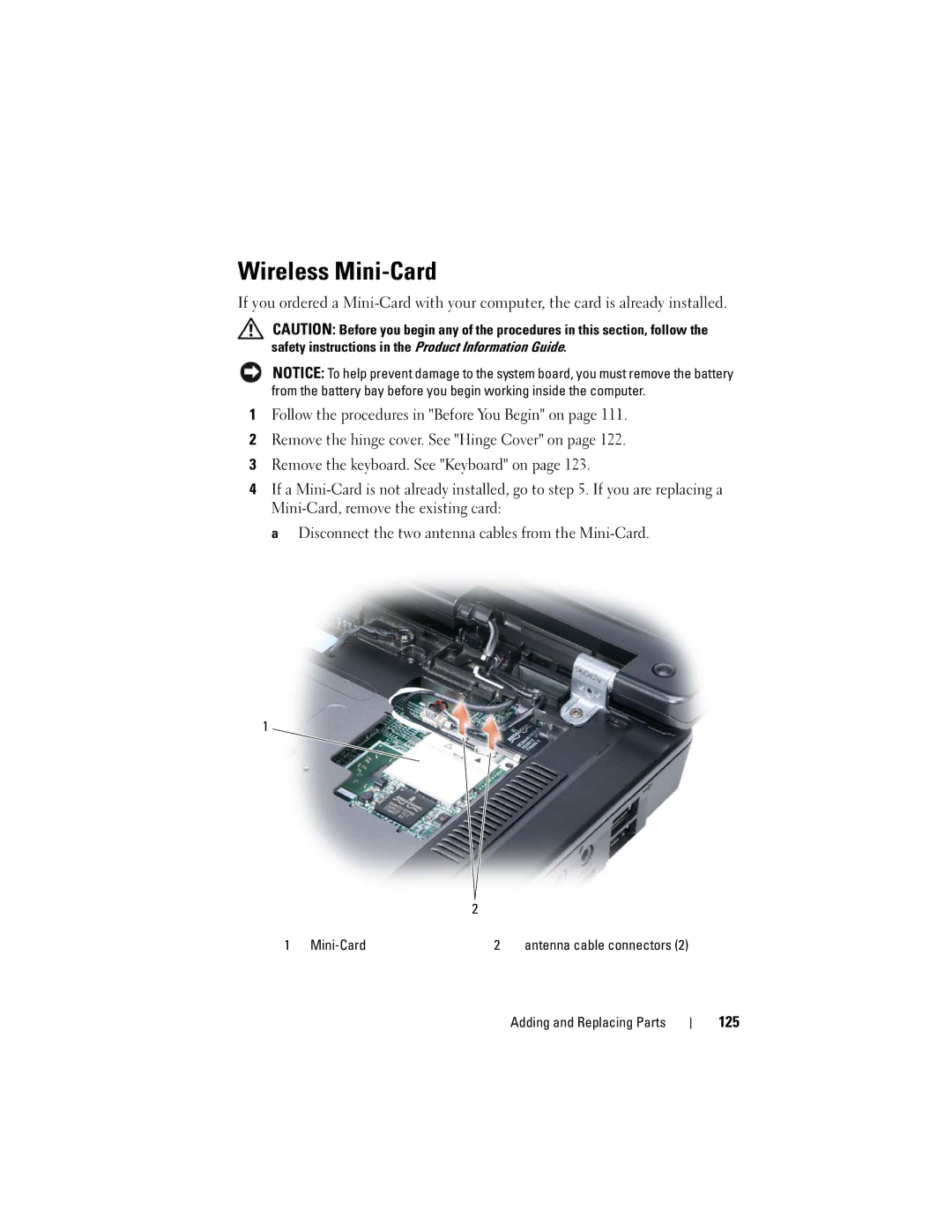 Dell 1000 owner manual Wireless Mini-Card, 125 