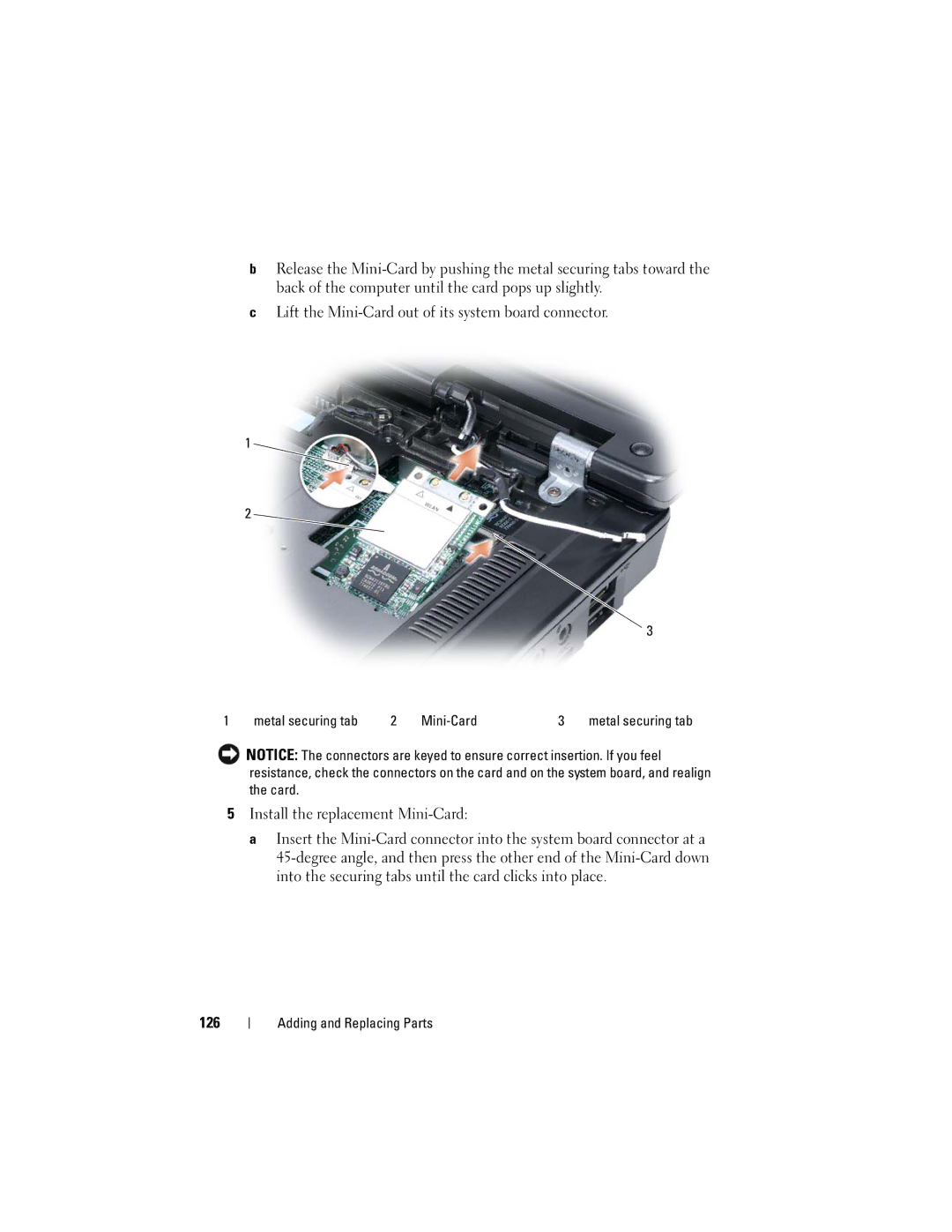 Dell 1000 owner manual Metal securing tab Mini-Card 