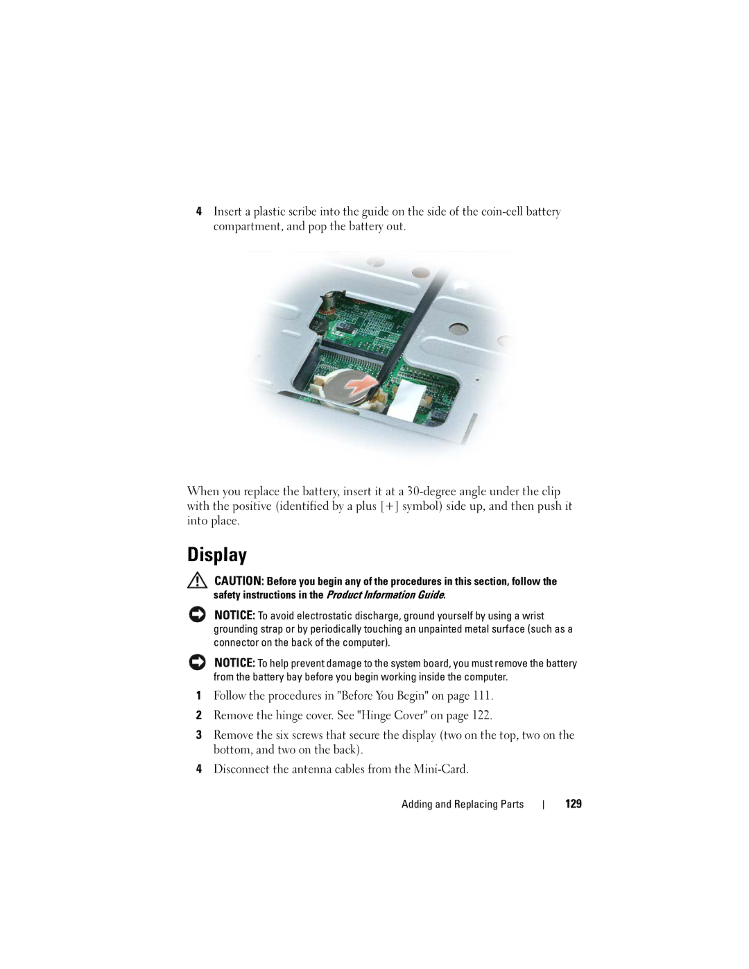 Dell 1000 owner manual Display, 129 