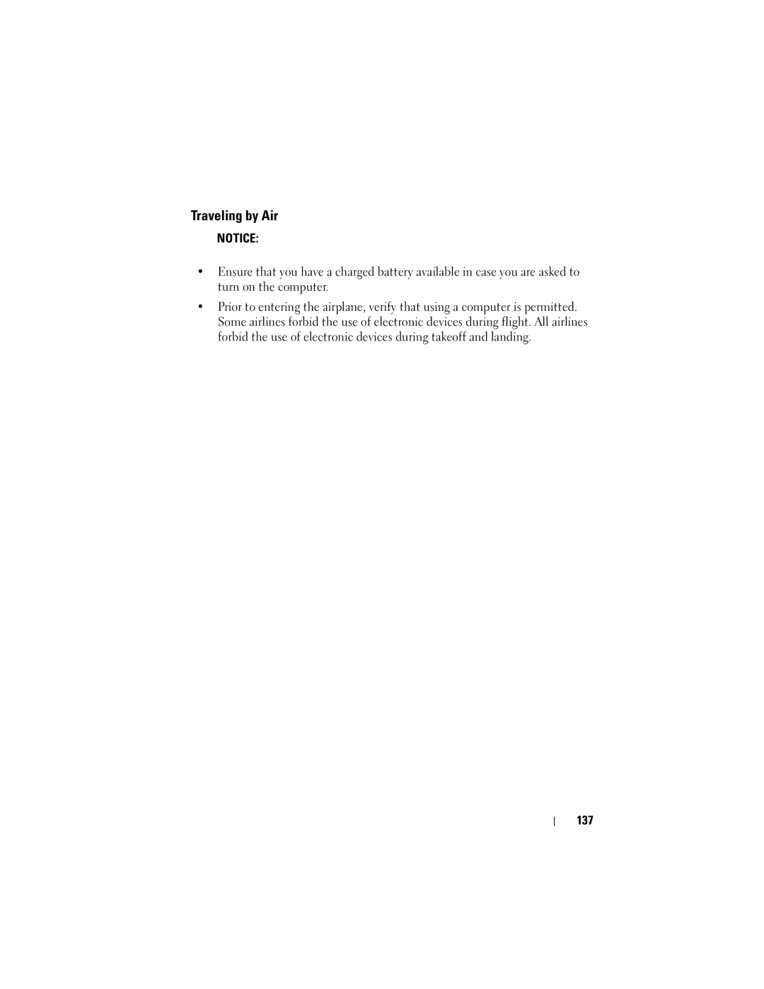 Dell 1000 owner manual Traveling by Air, 137 