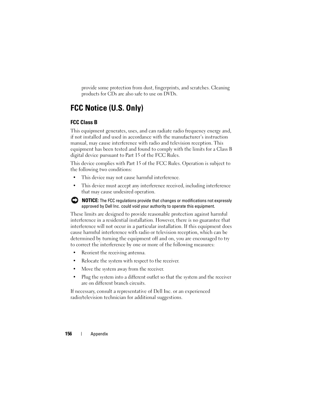 Dell 1000 owner manual FCC Notice U.S. Only, FCC Class B, 156 