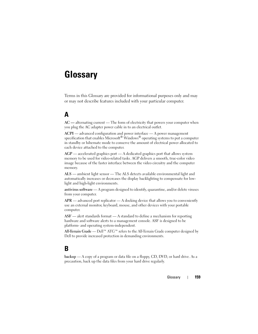 Dell 1000 owner manual Glossary, 159 