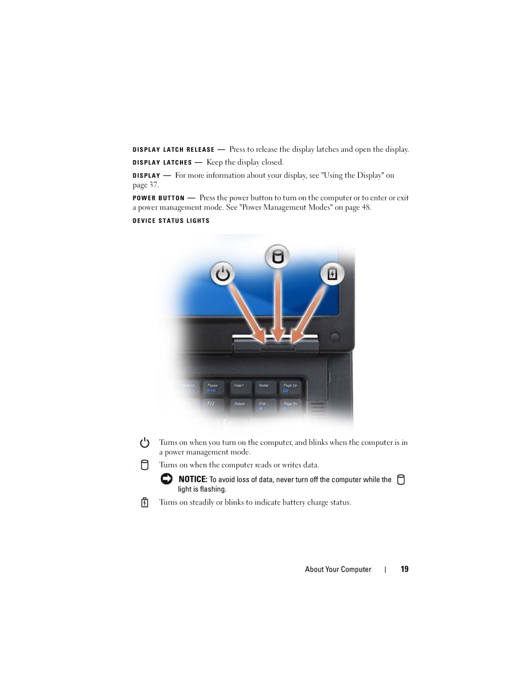 Dell 1000 owner manual V I C E S T a T U S L I G H T S 