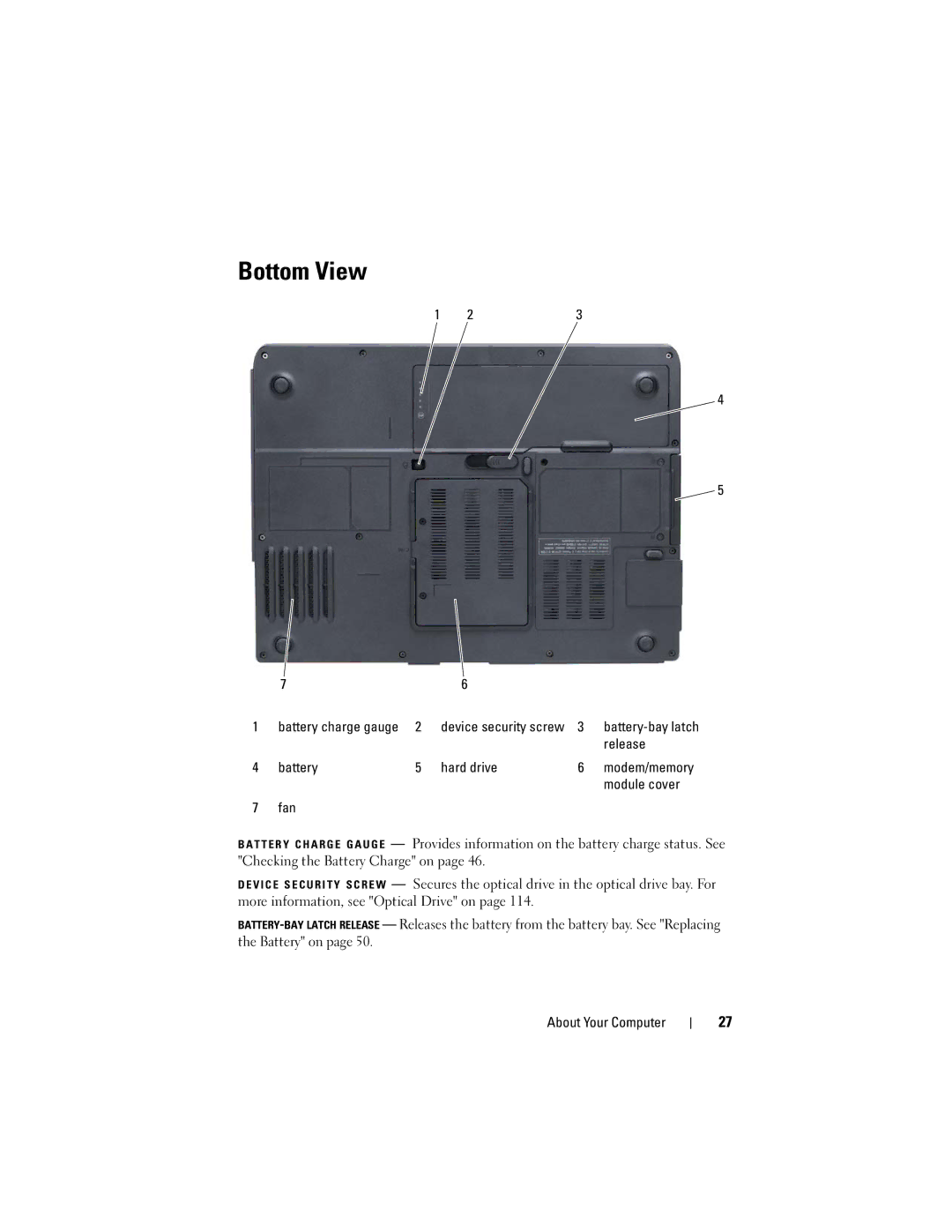 Dell 1000 owner manual Bottom View, Release, Battery Hard drive, Module cover, Fan 