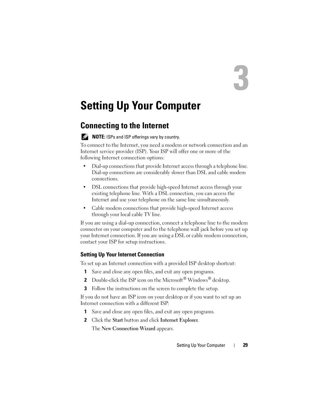 Dell 1000 owner manual Setting Up Your Computer, Connecting to the Internet, Setting Up Your Internet Connection 