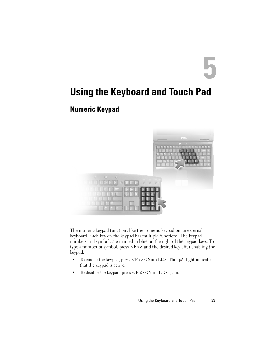 Dell 1000 owner manual Using the Keyboard and Touch Pad, Numeric Keypad 