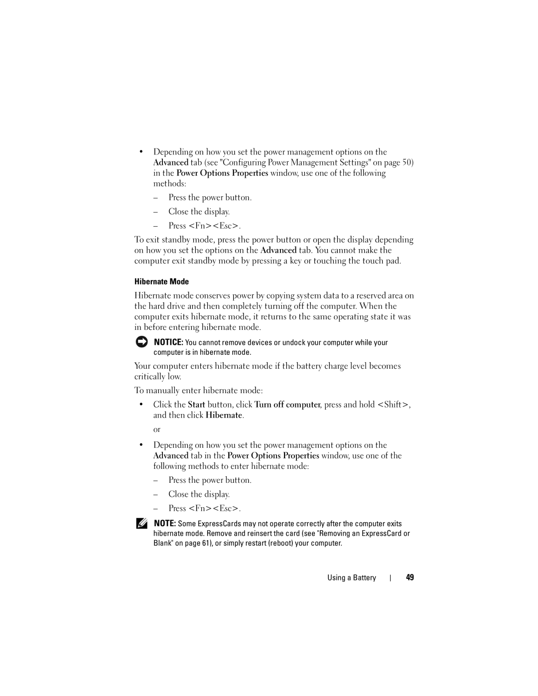 Dell 1000 owner manual Hibernate Mode 