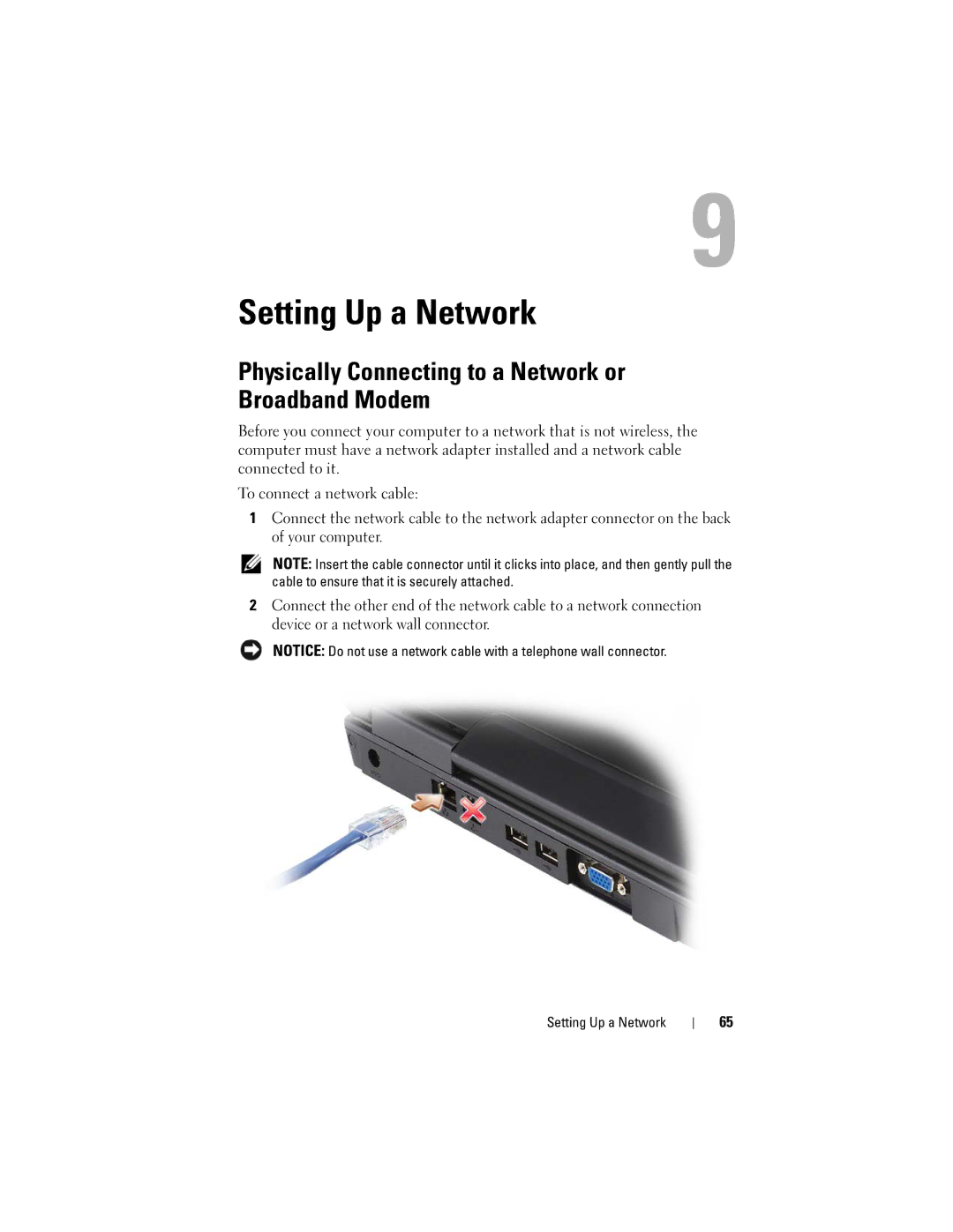 Dell 1000 owner manual Setting Up a Network, Physically Connecting to a Network or Broadband Modem 