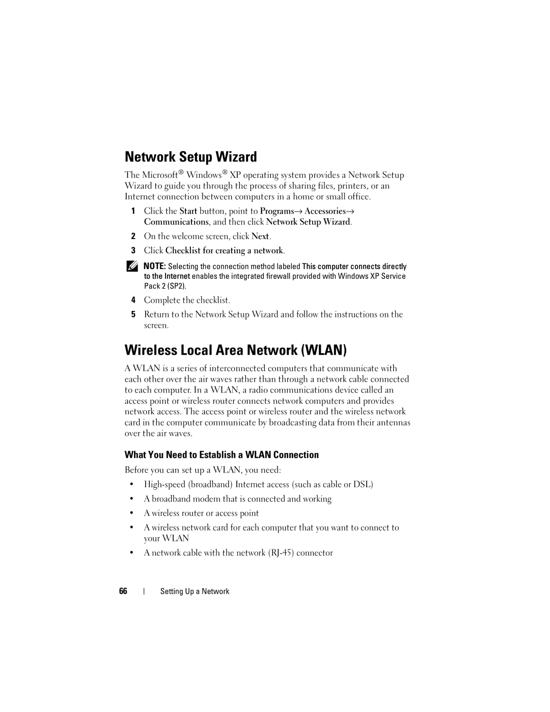 Dell 1000 owner manual Network Setup Wizard, Wireless Local Area Network Wlan, What You Need to Establish a Wlan Connection 