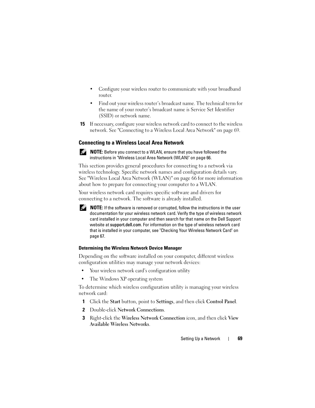 Dell 1000 owner manual Connecting to a Wireless Local Area Network, Determining the Wireless Network Device Manager 