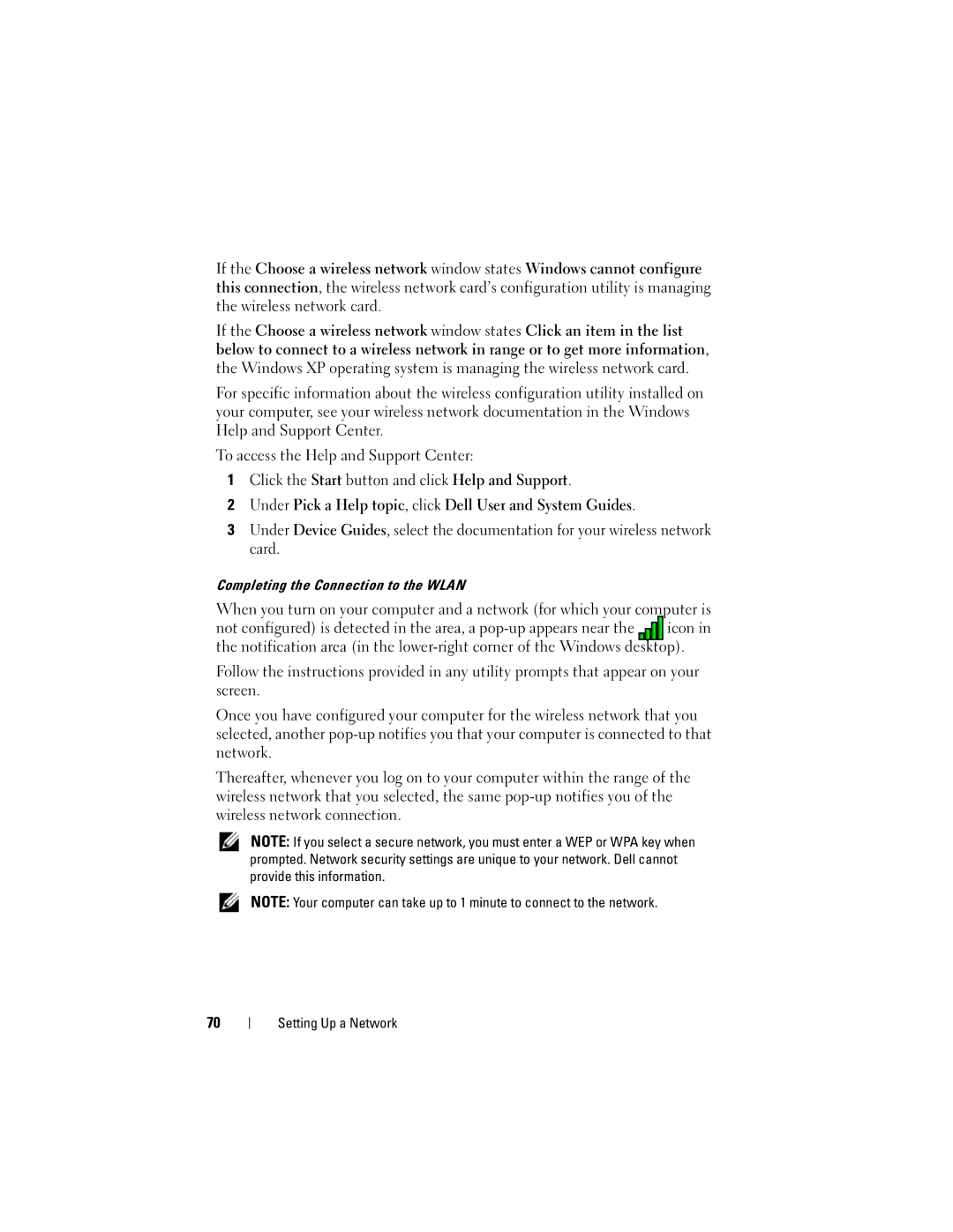 Dell 1000 owner manual Completing the Connection to the Wlan 