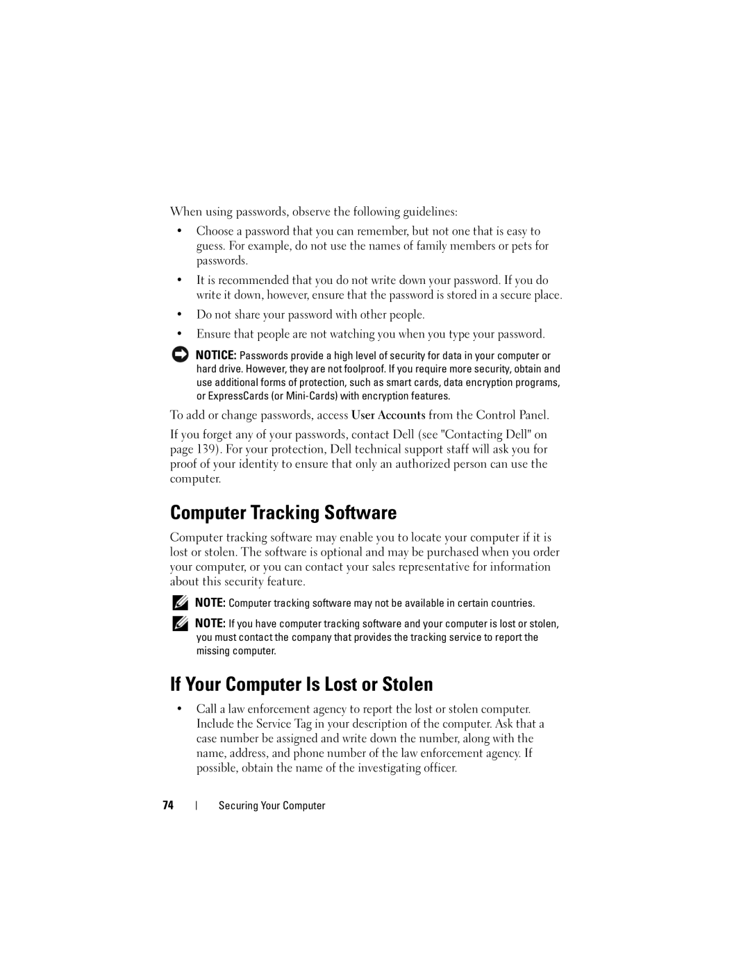 Dell 1000 owner manual Computer Tracking Software, If Your Computer Is Lost or Stolen 