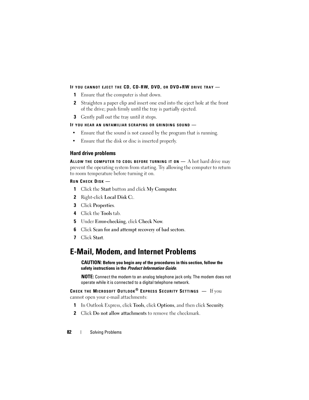 Dell 1000 owner manual Mail, Modem, and Internet Problems, Hard drive problems 