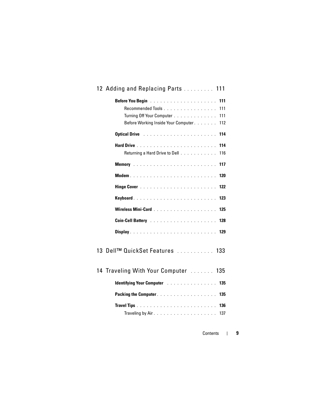 Dell 1000 owner manual 111, 114, Returning a Hard Drive to Dell 116, 117, 120, 122, 123, 125, 128, 129 