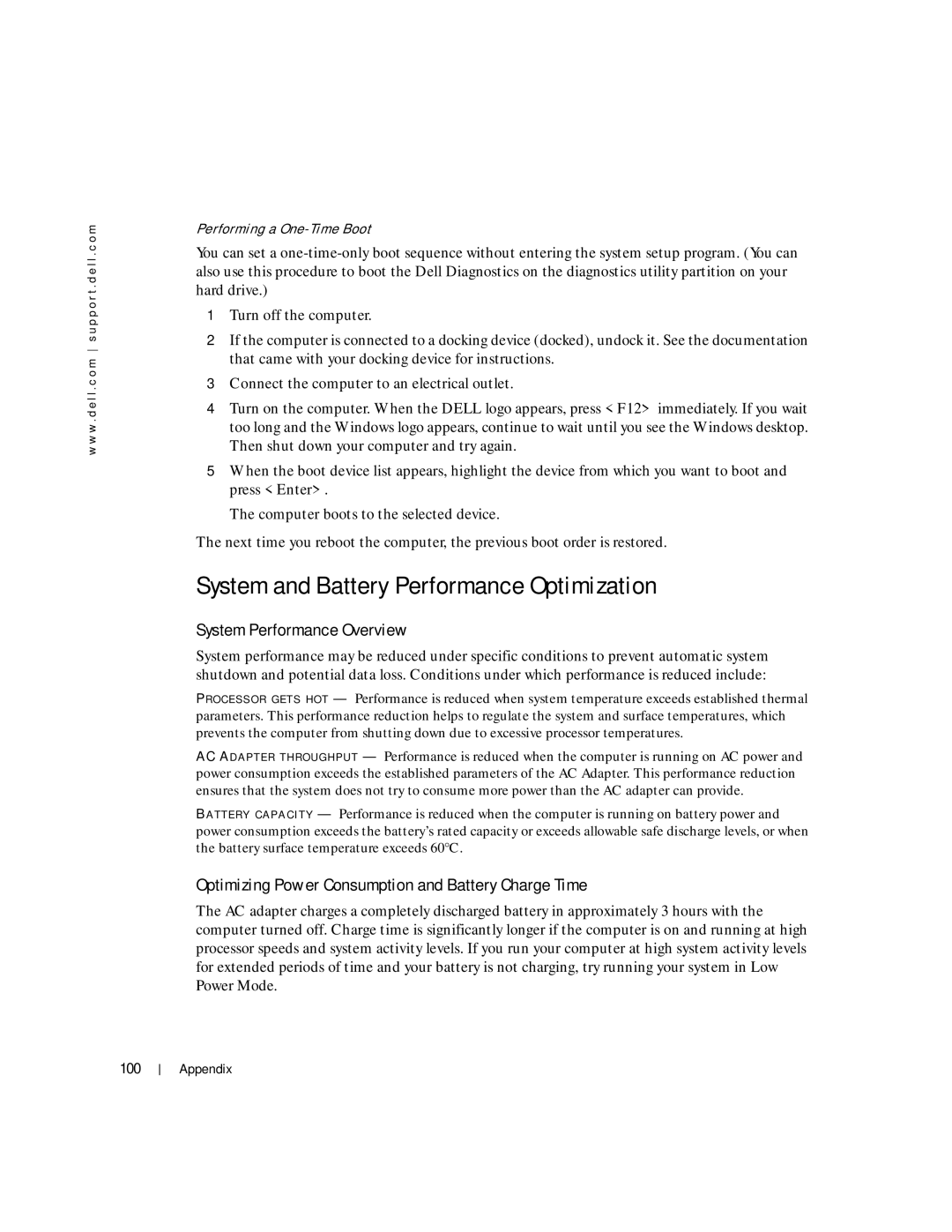 Dell 100L owner manual System and Battery Performance Optimization, System Performance Overview 