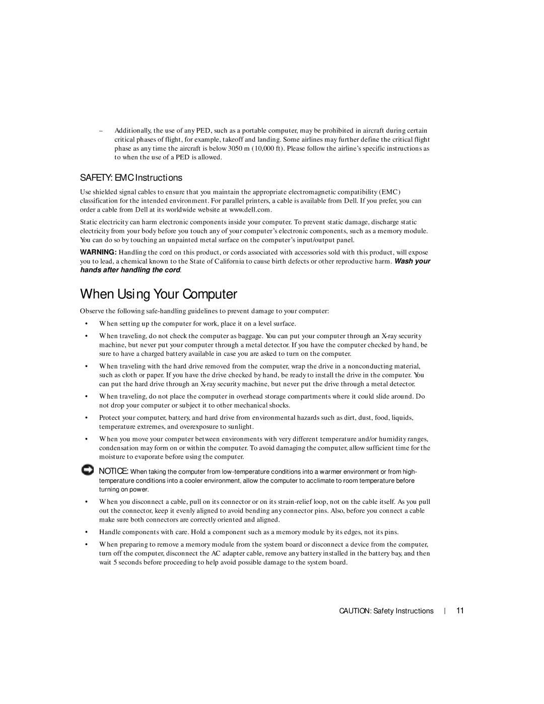 Dell 100L owner manual When Using Your Computer, Safety EMC Instructions 