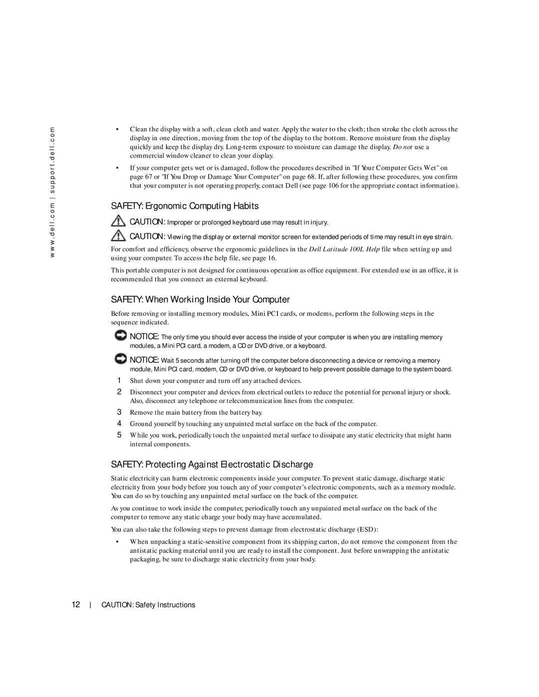 Dell 100L owner manual Safety Ergonomic Computing Habits 