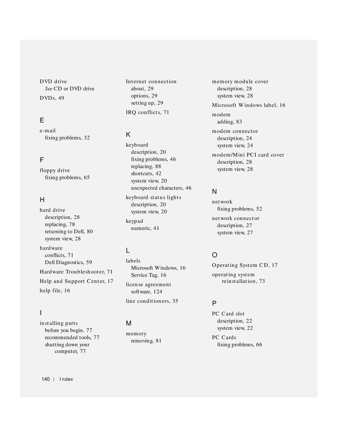 Dell 100L owner manual Index 