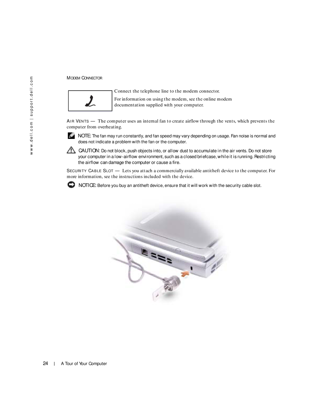 Dell 100L owner manual Modem Connector 