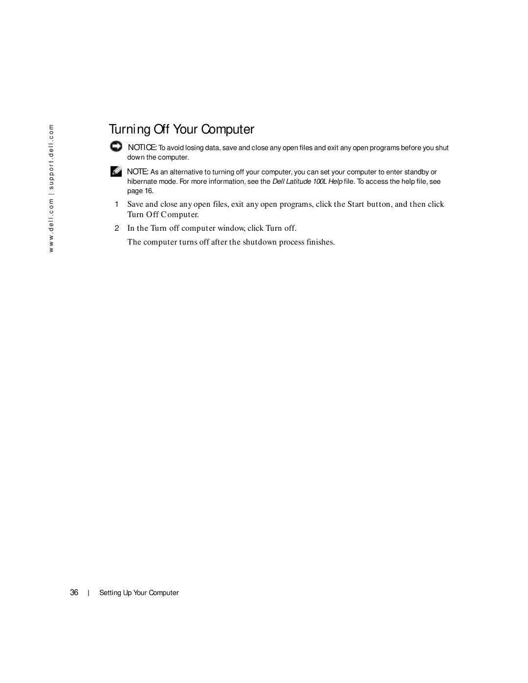 Dell 100L owner manual Turning Off Your Computer 