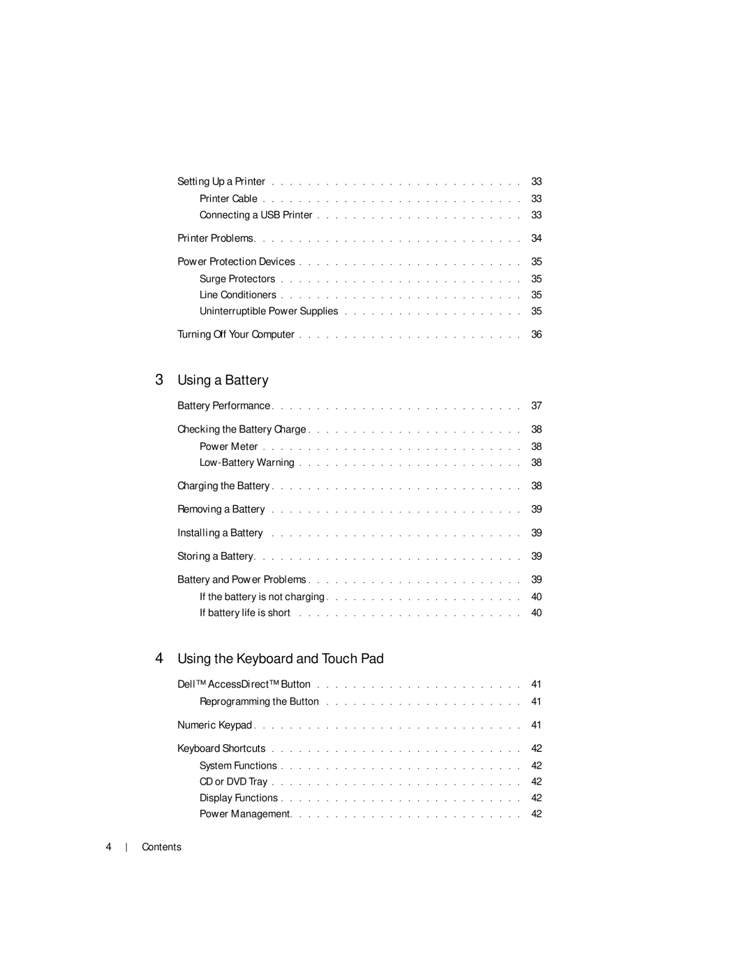 Dell 100L owner manual Using a Battery 