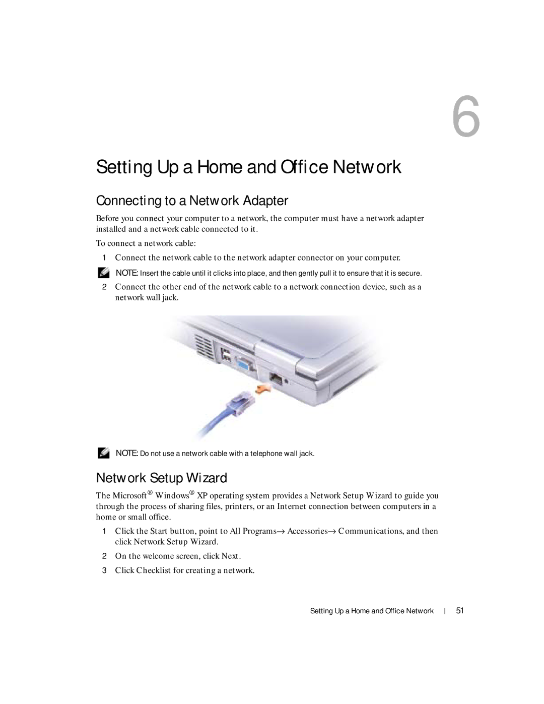 Dell 100L owner manual Connecting to a Network Adapter, Network Setup Wizard 