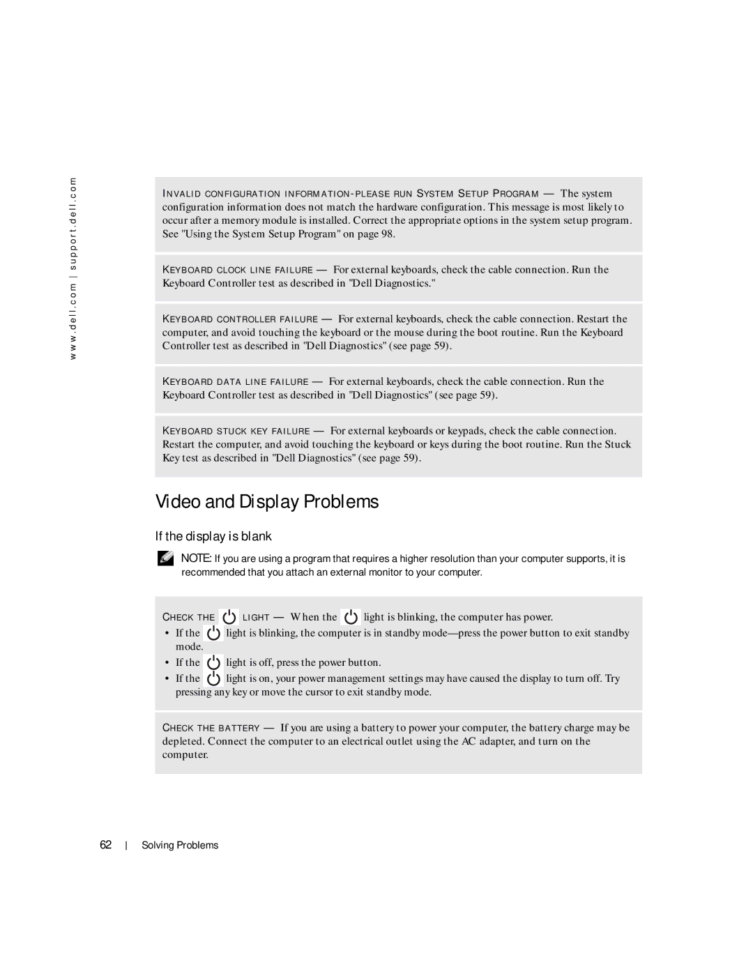 Dell 100L owner manual Video and Display Problems, If the display is blank 