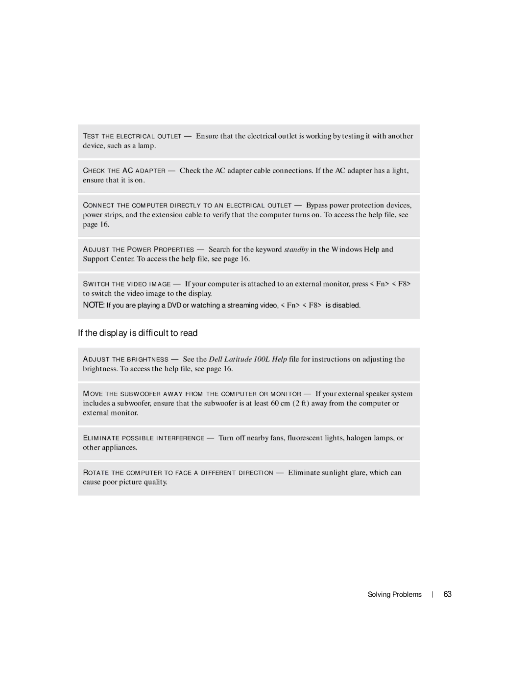 Dell 100L owner manual If the display is difficult to read 